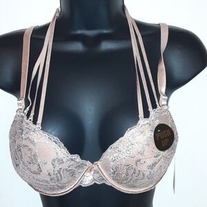 Youmita 36C Tuscany Metallic Lace Strappy Push Up Bra NWT